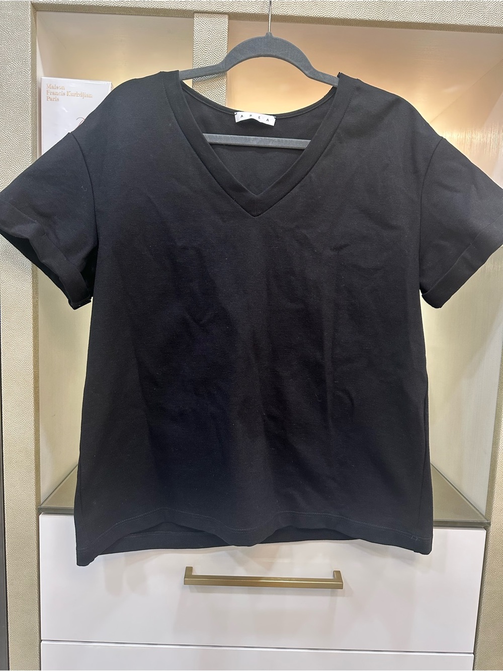 AREA Black Short Sleeve Tee with Crystal Flower Size large - Picture 5 of 7